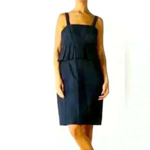 J. Crew Navy Peplum Party Dress In Classic Faille Polish Cotton Silk Navy SZ-8